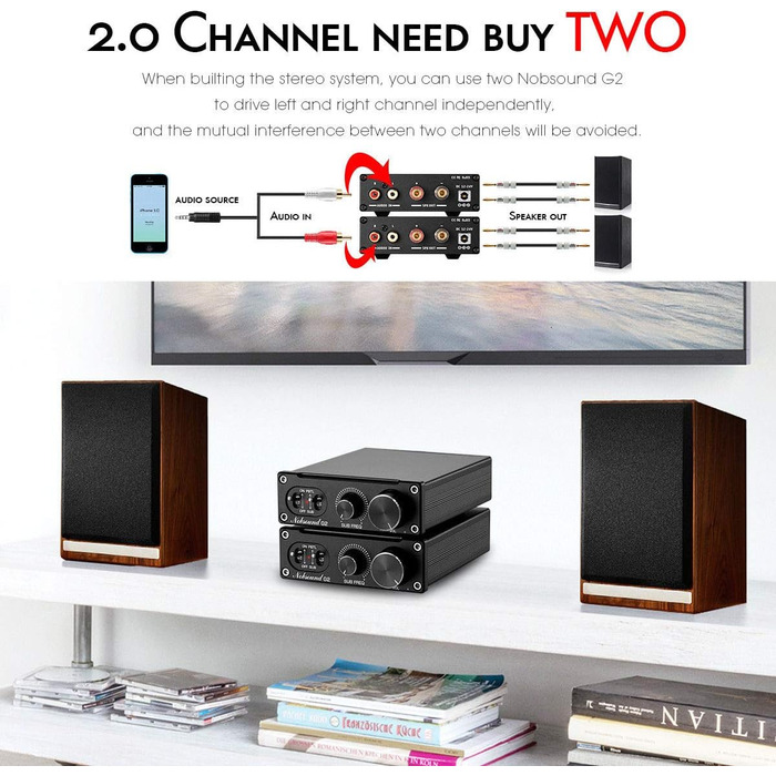 Підсилювач сабвуфера Nobsound G2, 100 Вт, моно, для пасивних сабвуферів та бас-шейкерів, з регулятором гучності, домашній аудіо підсилювач
