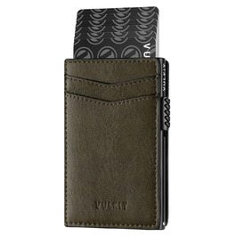 VULKIT: Шкіряне картхолдер з RFID захистом, автоматичний висувний, для карток та візиток (зелений)