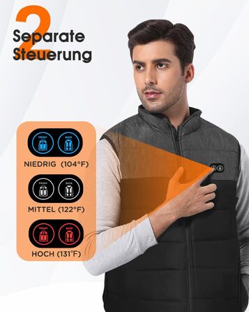 Електрична гріюча жилетка Buba Toys для чоловіків з Powerbank 20000mAh, 21 зона нагріву, 3 режими, для катання на лижах, піших прогулянок та активного відпочинку, XL, сіро-чорний колір