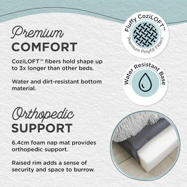 Круглий лежак для тварин Best Friends by Sheri The Original Calming Donut Lux - заспокійливий лежак з штучного хутра, 58x58 см (з валиком для шиї, матрац для ліжка, 82x57x18 см), колір Frostgrau