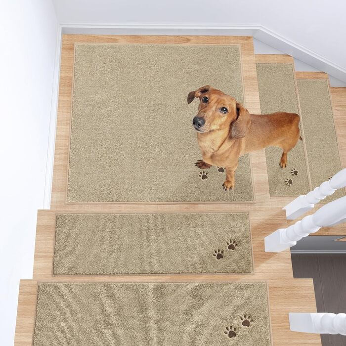 BEQHAUSE Non-Slip Stair Treads - 15 Piece Set, Washable Carpet for Stairs - Safe for Kids, Seniors & Pets, 22x70cm, 100% Polyester with TPE Backing