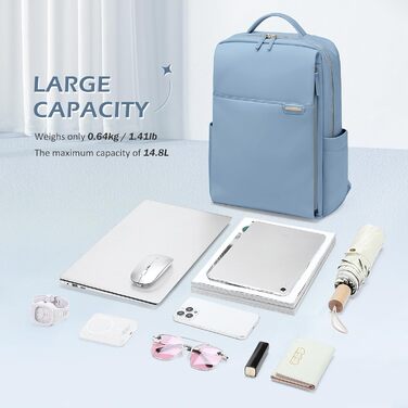 Рюкзак для ноутбука 16 дюймів, водонепроникний, для чоловіків та жінок, ідеальний для роботи, навчання, подорожей та велосипеда (Nebelblau, 16 дюймів)