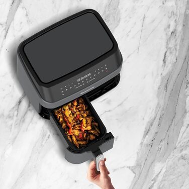 Аерофритюрниця TurboTronic Doppel XXL 9л (2х4.5л) з цифровим керуванням, сіра - фритюрниця без олії, 12 програм