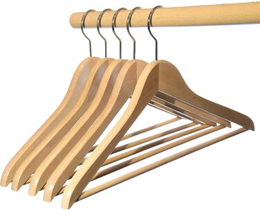 HAGSPIEL Wooden Clothes Hangers, 12-Piece Set - Beechwood Hangers, Natural Lacquered (Water-based Lacquer), Silver-Colored Swivel Metal Hook, Made in Austria (with Shoulder Rest)