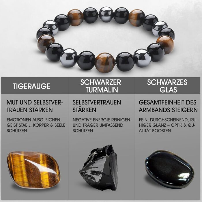Браслет з тигровим оком та чорним турмаліном: захист, оберіг, подарунок для друзів, чоловіка, батька (еластичний)