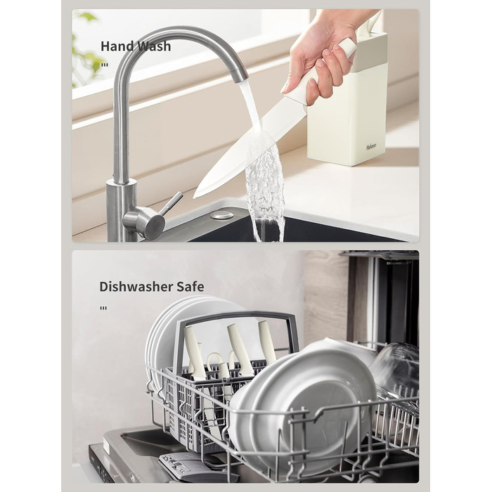 Набір кухонних ножів Yabano, 7 предметів: ніж кухарський, ніж для хліба, ніж для овочів, ніж для м'яса, ніж для чистки, ніж для стейка, ніж для овочів з інтегрованим точилом та пластиковим блоком (білий)