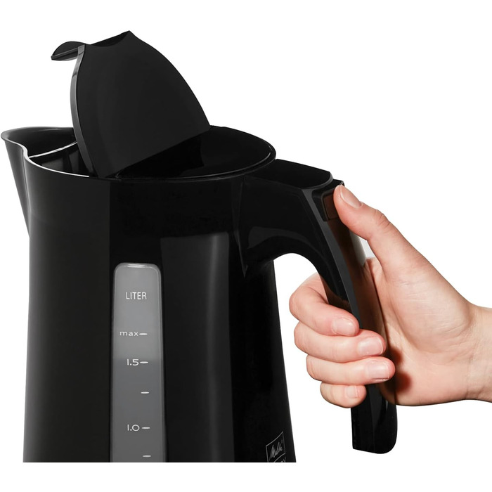 Електричний чайник MELITTA Enjoy Aqua, 1.7 л, 2400 Вт, чорний/червоний, знімний фільтр від накипу