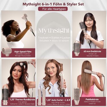 Airstyler 6-в-1: Фен, плойка, об'єм, локони, випрямлення. Рожевий (Champagnerfarben)