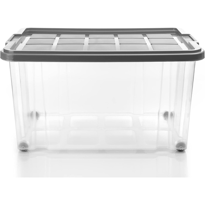 BigDean 4-Piece 60L Storage Box with Lid, Large Steel Grey - Stackable, Robust Box, BPA-Free - Rollable Storage Box with Secure Click Closures - Made in Germany