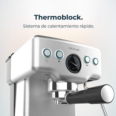 Cecotec Barista Power Espresso Machine, 20 Barista Mini, 1465 W, 20 Bar, Manometer and Thermoblock, Swivel Steam Wand and Dual Outlet Arm, 1.8 Liter Capacity