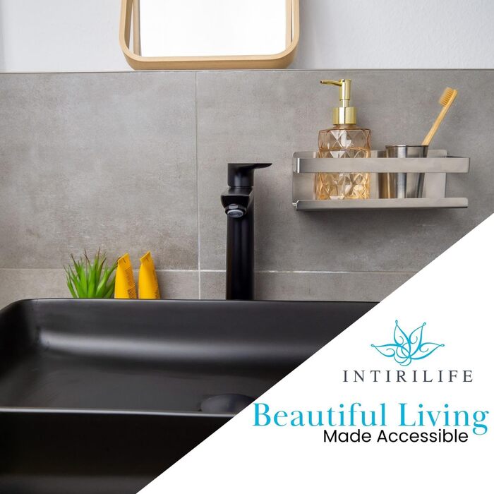 INTIRILIFE Self-Adhesive Shower Shelf in Silver - 23 x 10.5 x 8 cm - Shower Shelf No Drilling, Shampoo Holder Shower Basket Wall Mounting Bathroom Accessories Basket - Rustproof, Stainless Steel Shelf for Bathroom and Kitchen