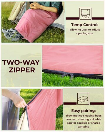 Ohuhu Lightweight Sleeping Bag - Compact & Ultralight (900g) Summer Sleeping Bag for Camping, Travel, Festivals (Pink)