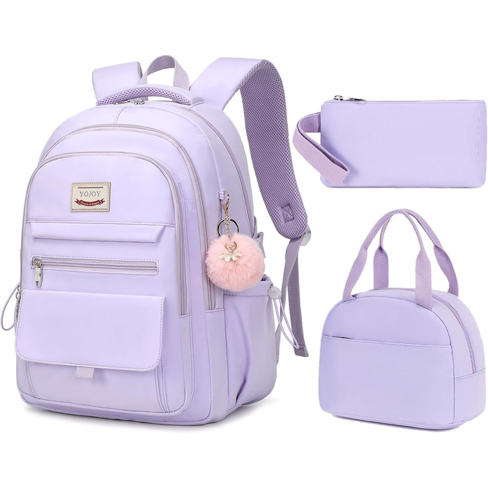 Шкільний рюкзак для підлітків, дівчаток, 3-в-1 (рюкзак, ланчбокс, пенал) Violett, 15.6