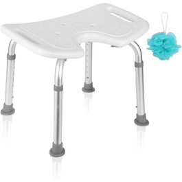 Ansobea Shower Stool for Seniors, Bath Stool, 7-Level Height Adjustable, 41-56 cm Shower Chair with U-Shaped Hygiene Cutout, Bathroom Stool, Stable for the Shower