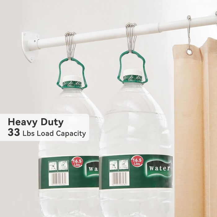 Штанга для душу L-подібної форми, регульована, з 12 кільцями та опорою для стелі, для ванни/ванної кімнати, білий, 60-130см x 60-130см