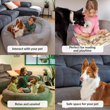 Dog Bed for Humans & Dogs | Giant Human Dog Bed for People | Warm & Comfortable Beanbag Bed | Dog Bed for People & Pets in Human Size | Blanket Included & Removable Cover | Grey