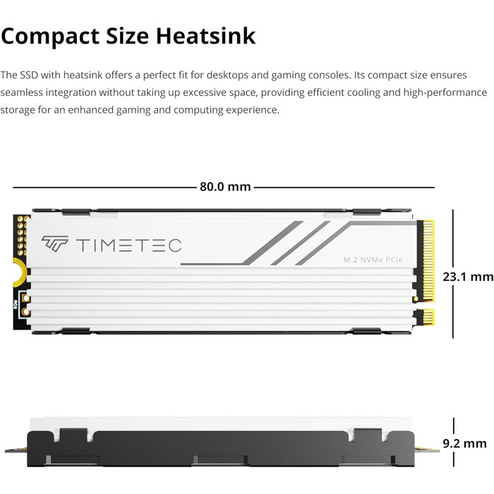 SSD Timetec PCIe 4.0 1TB для ігор з NVMe Phison E27T, M.2 2280, 2000 TBW, 7400/6100 MB/s (з радіатором)