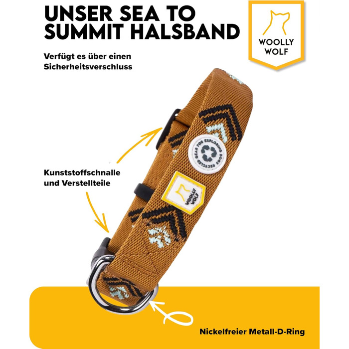 Нашийник для собак великих порід Woolly Wolf Sea to Summit, розмір L, з регулюванням, з переробленого поліестеру