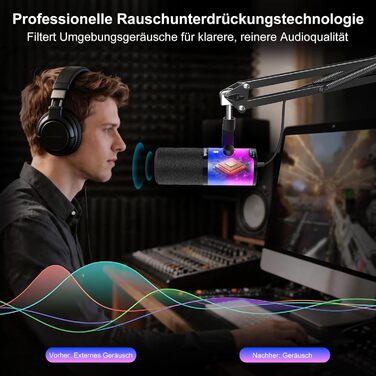Мікрофон Aveek USB/XLR динамічний з тримачем, з функцією Mute, шумозаглушенням та RGB підсвіткою для ПК, стрімінгу, подкастів та запису