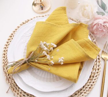 JINVASE Fabric Napkins, 100% Soft Cotton Linen Napkins, Washable Fall Napkins with Hemmed Edges, for Wedding Decorations, Christmas, 16 x 16 inches (12 Pack, Mustard Yellow)