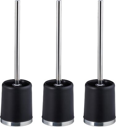 Набір з 3 універсальних щіток для унітазу Relaxdays з тримачем, знімний насаджувач, Ø 7 см, чорний