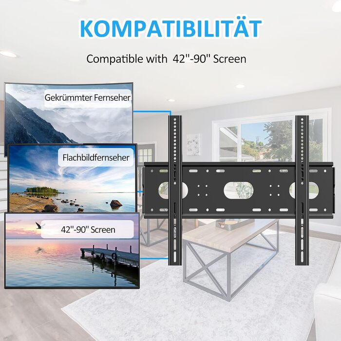 Настінний кріплення для телевізора JXMTSPW: для екранів 42-90 дюймів, до 100 кг, VESA 750x500 мм