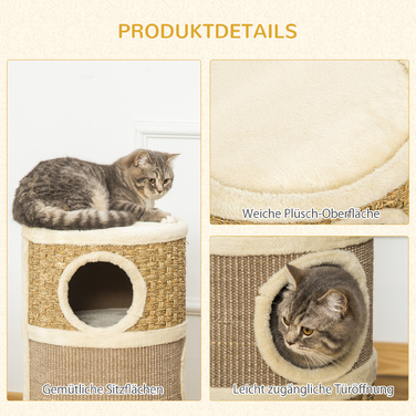 PawHut Драбина для котів, кігтеточка з сизалю та плюшу, 3 рівні, 37,5x37,5x70 см – ідеально підходить для любителів котів