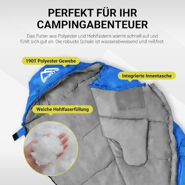 Спальний мішок MSports Premium Outdoor з ременем для перенесення - вибір на весну/літо (200GSM) або осінь/зима (300GSM) для кемпінгу, подорожей, фестивалів - теплий спальник-кокон оливкового кольору (Королівський блакитний, 200 GSM - весна/літо)