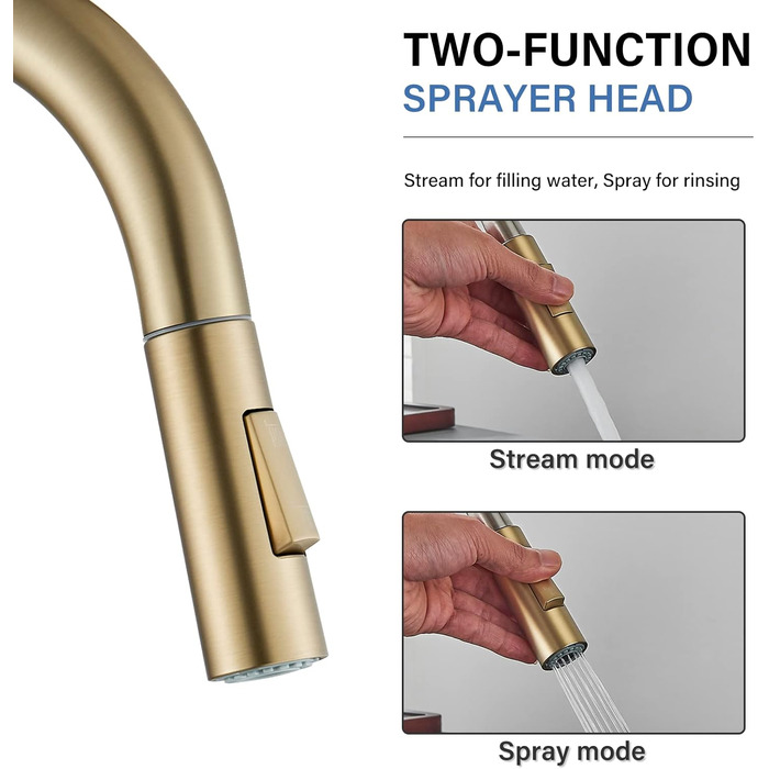 Знімна кухонна змішувач з 2 функціями, золото, 360° поворот, для кухонної мийки, однорідний змішувач, холодна та тепла вода, золотий матовий