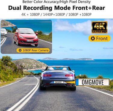 Відеореєстратор Z-Edge 4K Dual Autokamera з GPS, WiFi та LCD 2.7 дюйма. Підтримка запису 4K, 2K, 1080P, WDR, G-сенсор, нічне бачення, паркувальний режим. Версія 2025.