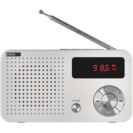 Портативне радіо EMOS з MP3-плеєром та акумулятором, FM радіоприймач, USB-C, Micro SD, білий/сірий