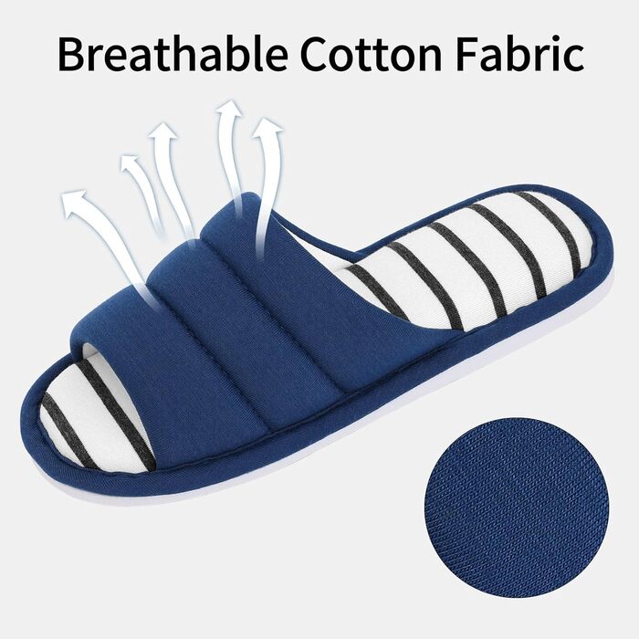 Тапочки халатні з відкритим носком для жінок та чоловіків, м'яка бавовна, Memory Foam, сліпони, для дому (розмір 11-12 жіночий/10-10.5 чоловічий, темно-синій)