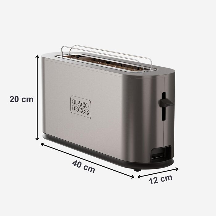 Тостер BLACK+DECKER BXTO1960E: 1960W, цифрове налаштування, 6 рівнів підсмажування, 4 відділення, функції: стоп, підігрів та розморожування, автоматичне центрування, підігрівач для тостів