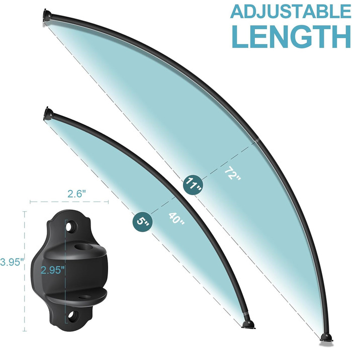 Вигнута регульована штанга для душової завіси, 101,6–182,9 см, нержавіюча сталь, розширювана, алюміній, кругла, міцна, для ванної/душу, чорна, монтаж з свердлінням, 40-72 дюйми, чорний