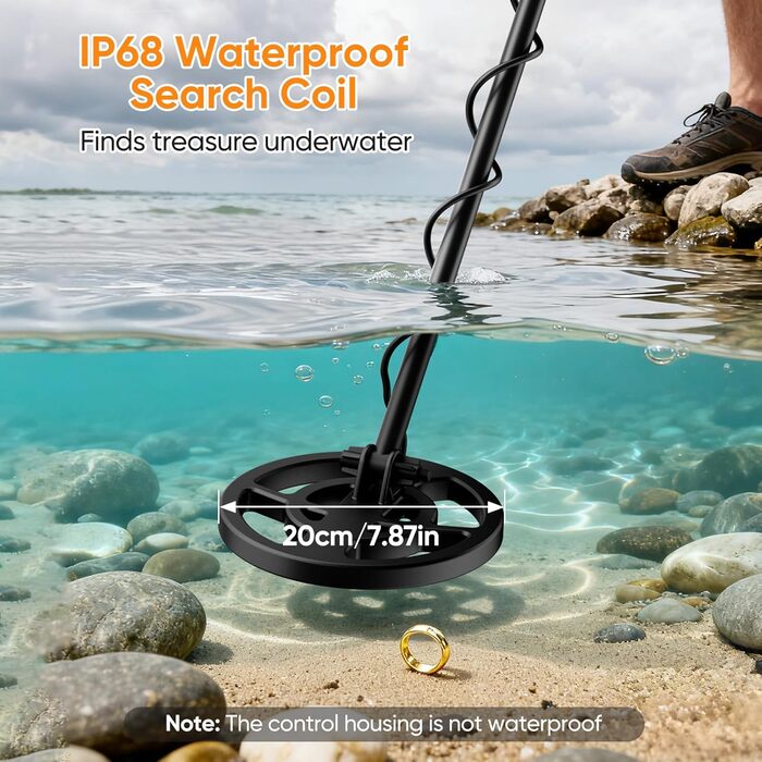Металошукач професійний для дорослих та дітей, вологостійкий (IP68), режим виявлення всіх металів та монет, з навушниками та лопатою для пошуку золота на пляжі (5090-B2)
