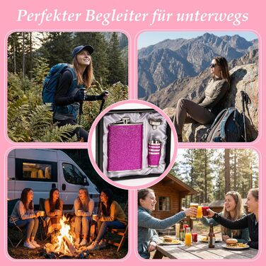 Персоналізований набір фляг 8oz з гравіюванням – фляга з нержавіючої сталі, 4 склянки, воронка та подарункова коробка для дружків, подарунок на весілля для чоловіків та жінок (Рожевий)