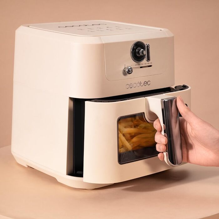 Фритюрниця без олії Cecotec Cecofry Antique 5000 з вікном, 5 л, 1500 Вт, Digital, PerfectCook, Ретро-дизайн, Білий