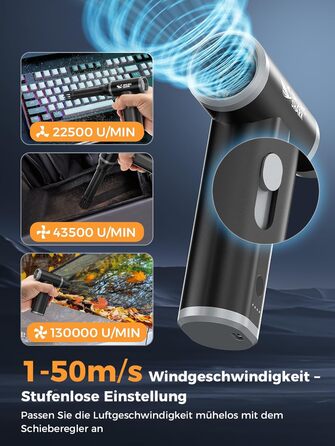 Електричний пилосос для повітряного тиску Smiling Shark J01 з алюмінію, 130000 об/хв, багатофункціональний, для ПК, BBQ, авто, кемпінгу, сірий (J01-BK)