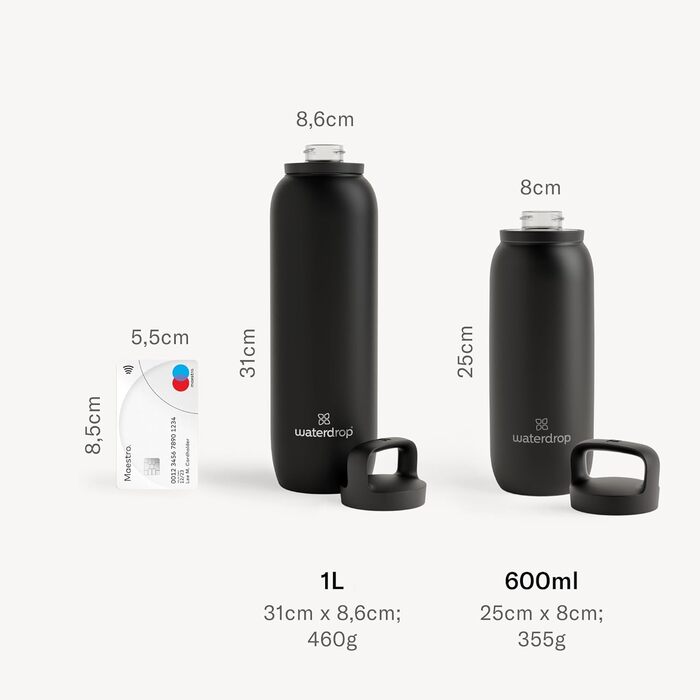 waterdrop® All-Purpose Thermos Flask 1L, insulated stainless steel drinking bottle, 24h cold - 12h hot, leak-proof & shatterproof