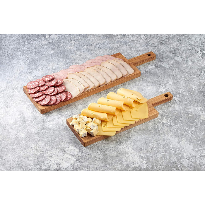 Edelding Cutting and Serving Board made of high-quality oak, 43 x 15 cm in size with a practical 12 cm handle | Antibacterial kitchen board | Serving board, breakfast board, solid wood board