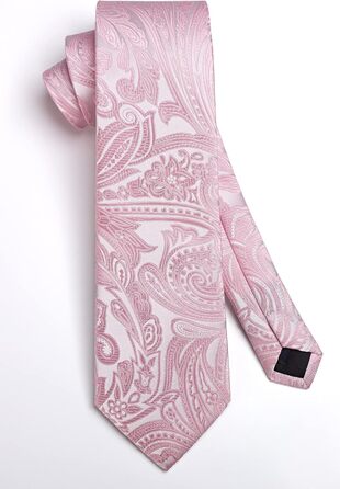 HISDERN Комплект краватки та нагрудного хустинки для чоловіків на весілля, павільоном, жаккард, однотонні кольори, B-babypink-3