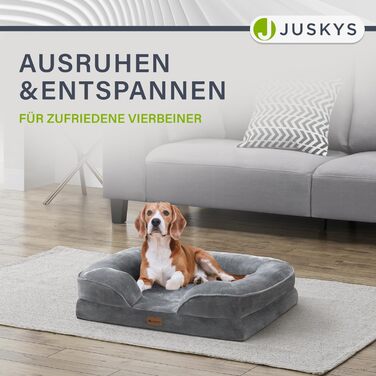 Juskys Dog Bed Sheena L Orthopedic, Washable & Non-Slip - 98 x 70 x 17 cm - Fluffy Dog Sofa for Medium-Sized Dogs Grey - Pet Bed Dog Sofa (L 72 x W 60 x H 17 cm)