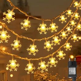 Гірлянда сніжинок для зовнішнього використання, 15м, 100 LED, з вилкою, 8 режимів, таймер, IP65, вологостійка, тепле біле світло, для декорування на Різдво, саду, дому