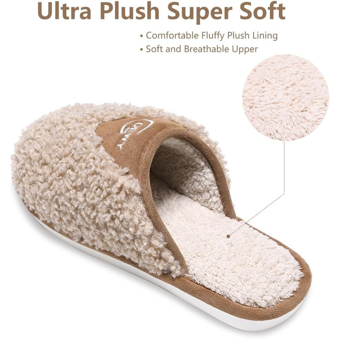 Зимові домашні тапочки для жінок та чоловіків з плюшу, теплих, м'яких, зручних, з пам'яттю, антиковзаючі, розмір 45.5/46.5 EU, коричневі