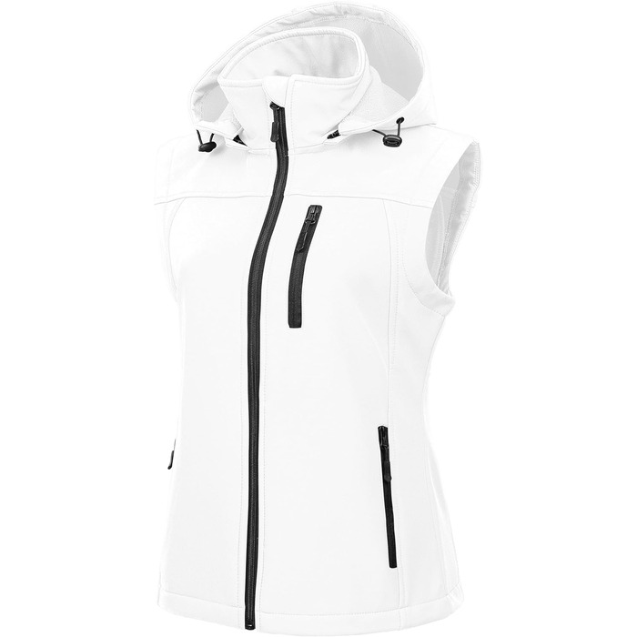 Жіноча софтшеллова жилетка CREATMO US, вітрозахисна куртка без рукавів з капюшоном (XL, білий/квітковий принт)