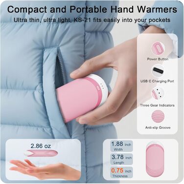 Електричні грілки для рук Karecel 2 шт., акумуляторні, з силікону, 6000mAh, рожеві