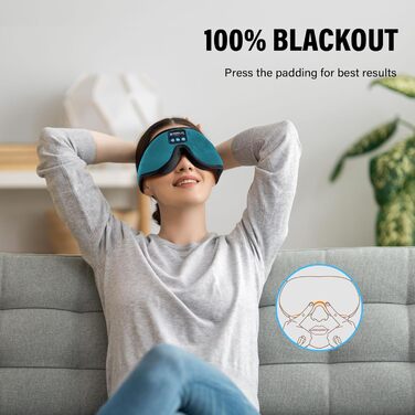 Маска для сну з Bluetooth-навушниками, 3D маска для сну, бездротова музична маска для сну для тих, хто спить на боці/спині, навушники для сну (Цянова)