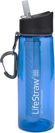 LifeStraw Go 2 Refillable Water Bottle with Built-in (2-Stage) Blue Filter, 22 oz., Blue, M