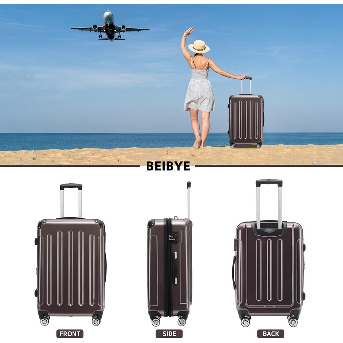 Чохол-валіза BEIBYE на 4 колесах, полікарбонат, 76 см, 110 л (Кофе)