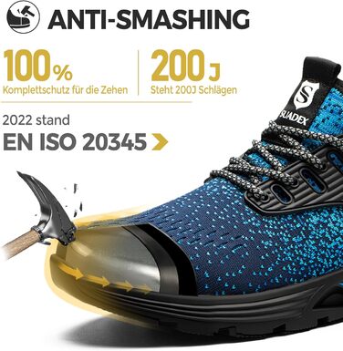 Робочі черевики SUADEX для чоловіків та жінок з металевим носком, дихаючі, розміри 37-48 EU (43 EU, 0 Blue)